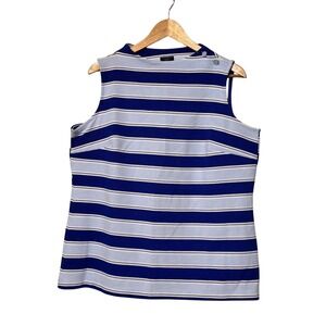 Talbots Plus Petite 1X Striped Sleeveless Knit Top w/ Button Detail Blue